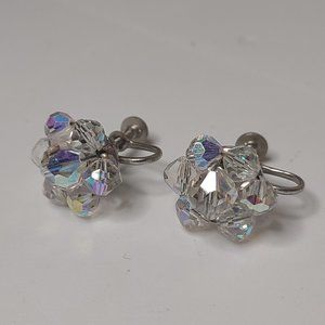 Vintage Clear Glass Screw On Earrings